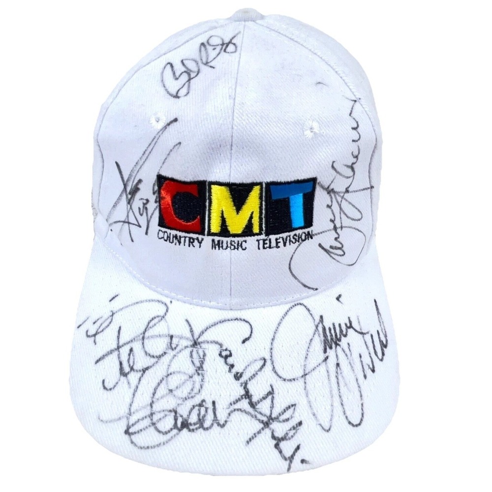 Vintage CMT Hat Cam Snap Back White Country Music Singed Autographed Y2K Adult